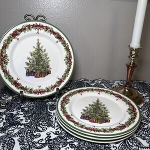 Christopher Radko Christmas Salad Plates Set 4 Traditions Tree Holiday 8.25” VTG